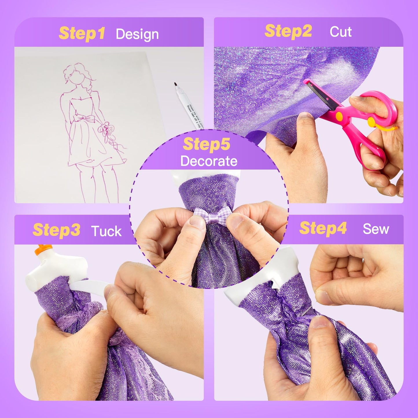 Gleamkid 700+Pcs Fashion Designer Kit for Girls with 4 Mannequins, DIY Arts & Crafts Kit Toys, Doll Clothes Making Sewing Kit for Girls Age 6-12