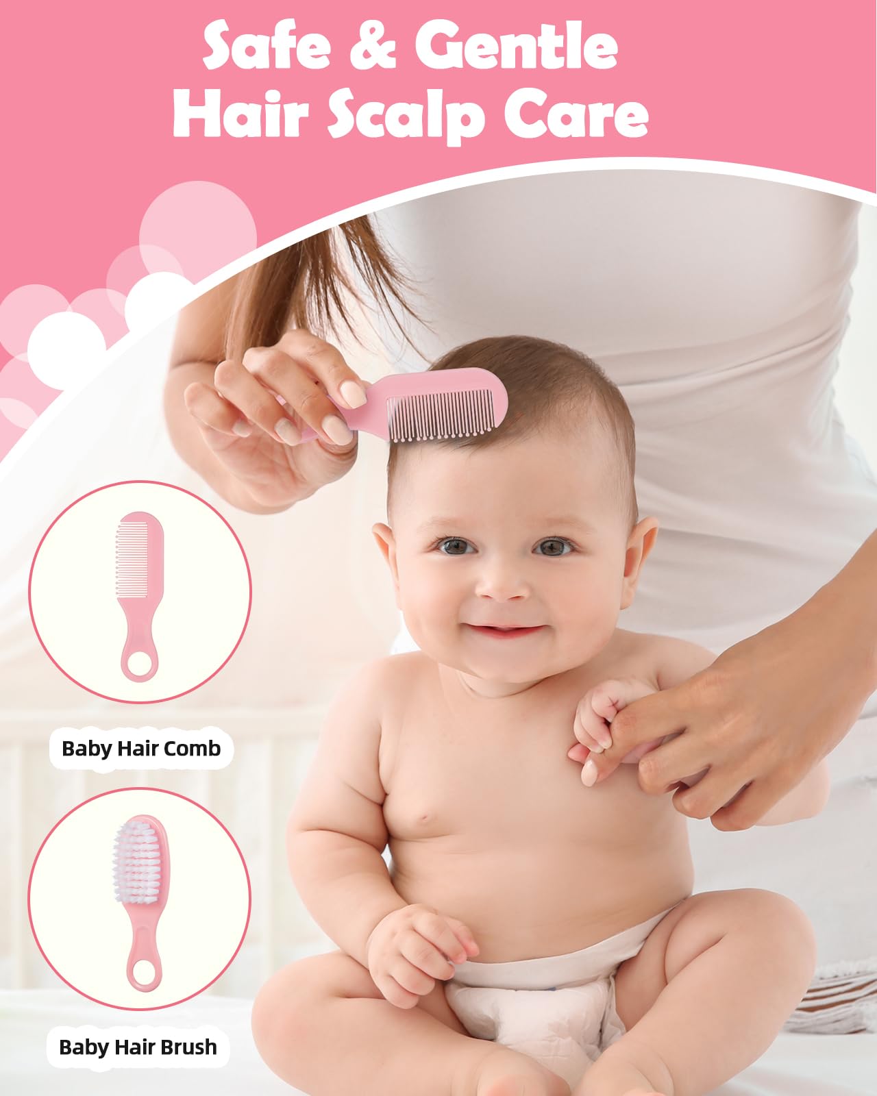 Lictin Baby Grooming and Health Kit, Nursery Safety Health Care Set with Thermometer Nail Clipper Brush Comb, Baby Care Kit for Newborn Baby Girls, Pink