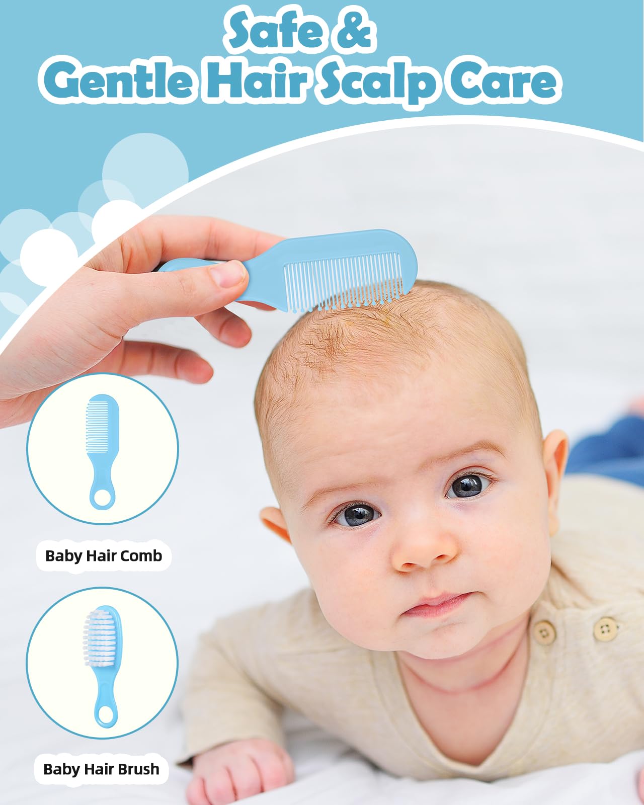Lictin Baby Healthcare and Grooming kit, Newborn Nursery Safety Health Set with Thermometer Nail Clipper Brush Comb, Baby Care Kit for Baby Boys Girls, Blue