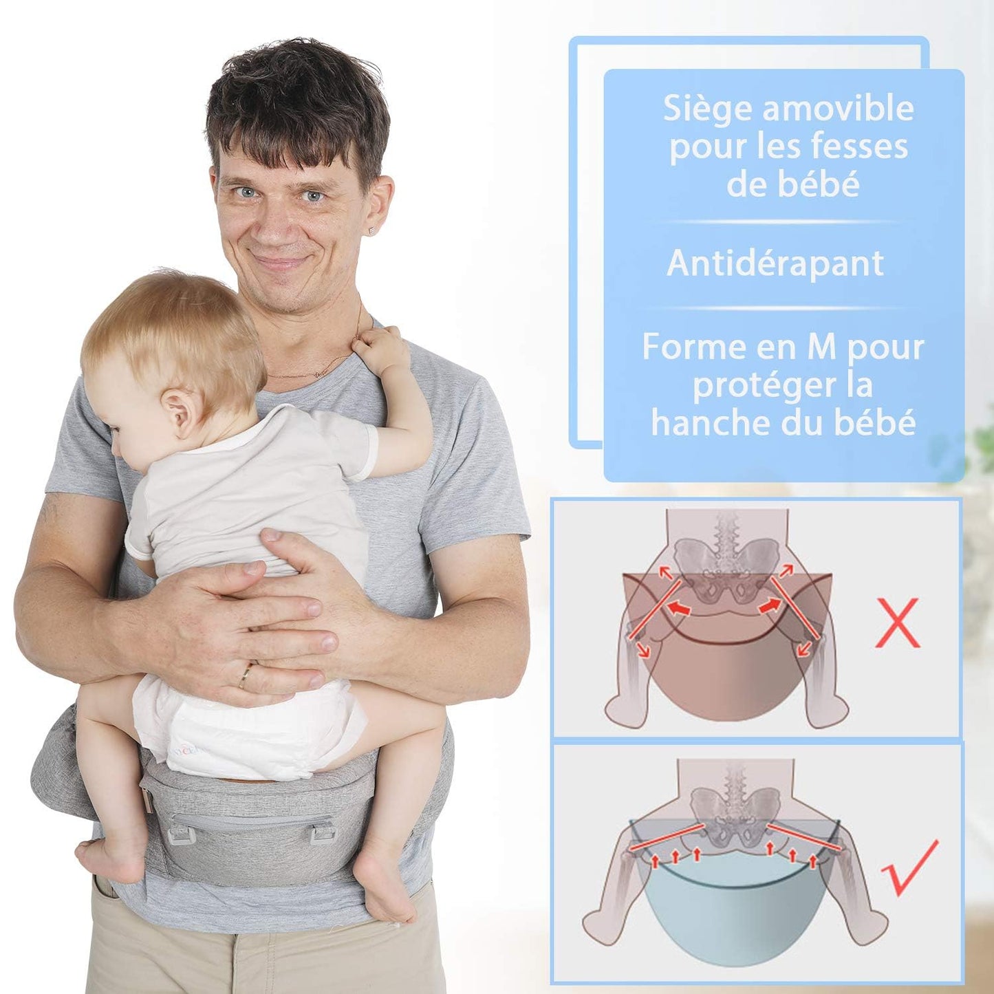 Lictin 6-in-1 Ergonomic Baby Carrier, Baby Sling Carrier with Removable Seat and Hood, with 2 Towels and 1 Pacifier Chain, for Newborns and Toddler from 3.5 to 20 kg