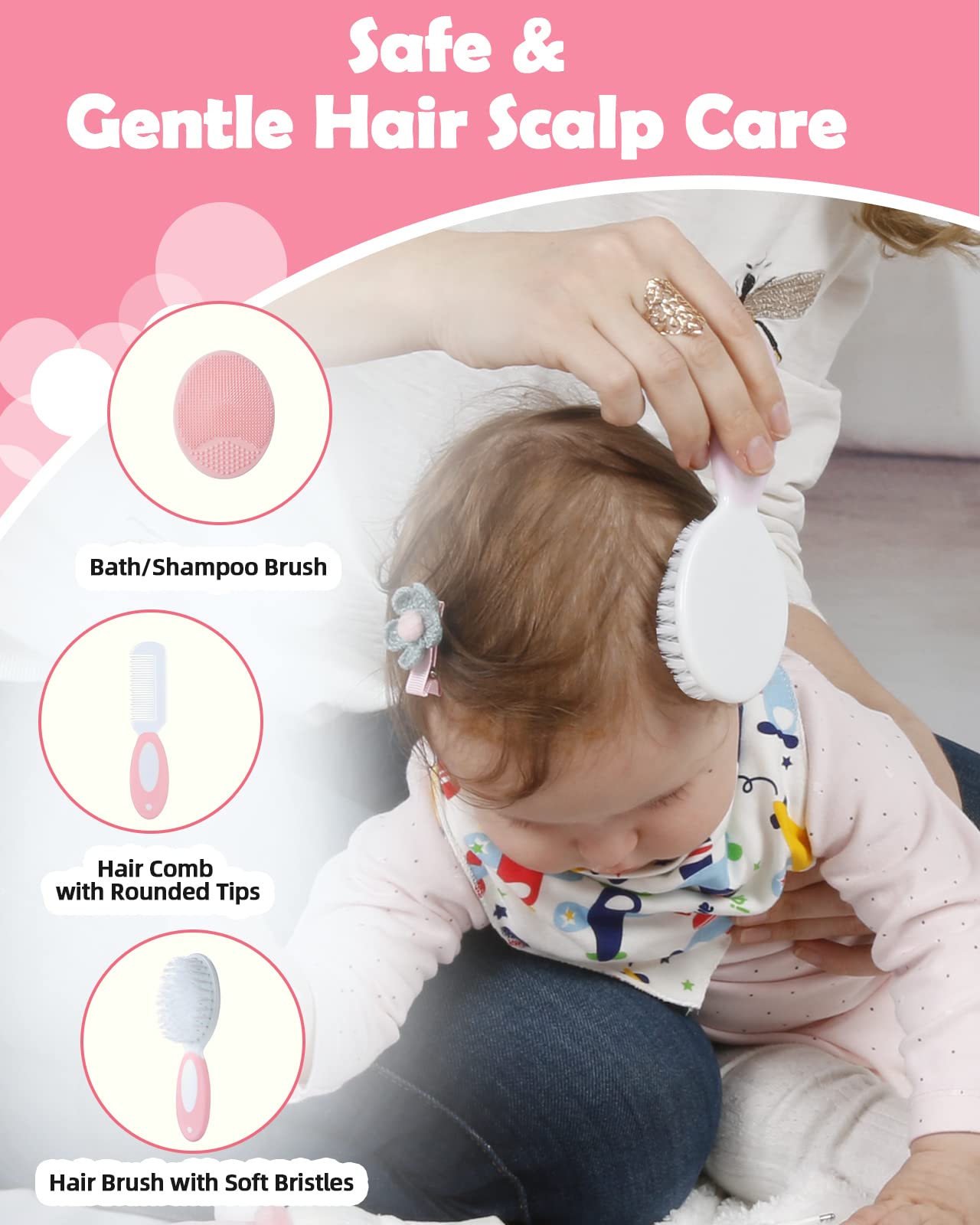 Lictin Baby Grooming Kit, 13 in 1 Portable Newborn Nursery Safety Health Care Set with Thermometer, Brush, Nail Clippers, Baby Care Kit for Baby Girls, Pink
