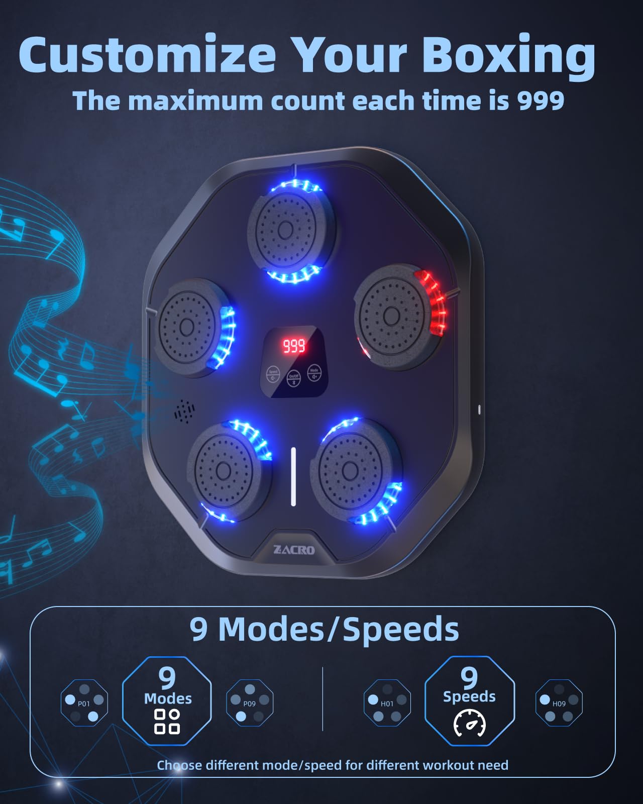 Music Boxing Machine, Lictin Smart Electronic Boxing Target Machine Wall Mounted with 9-Level Speed, Gloves & Headband for Home