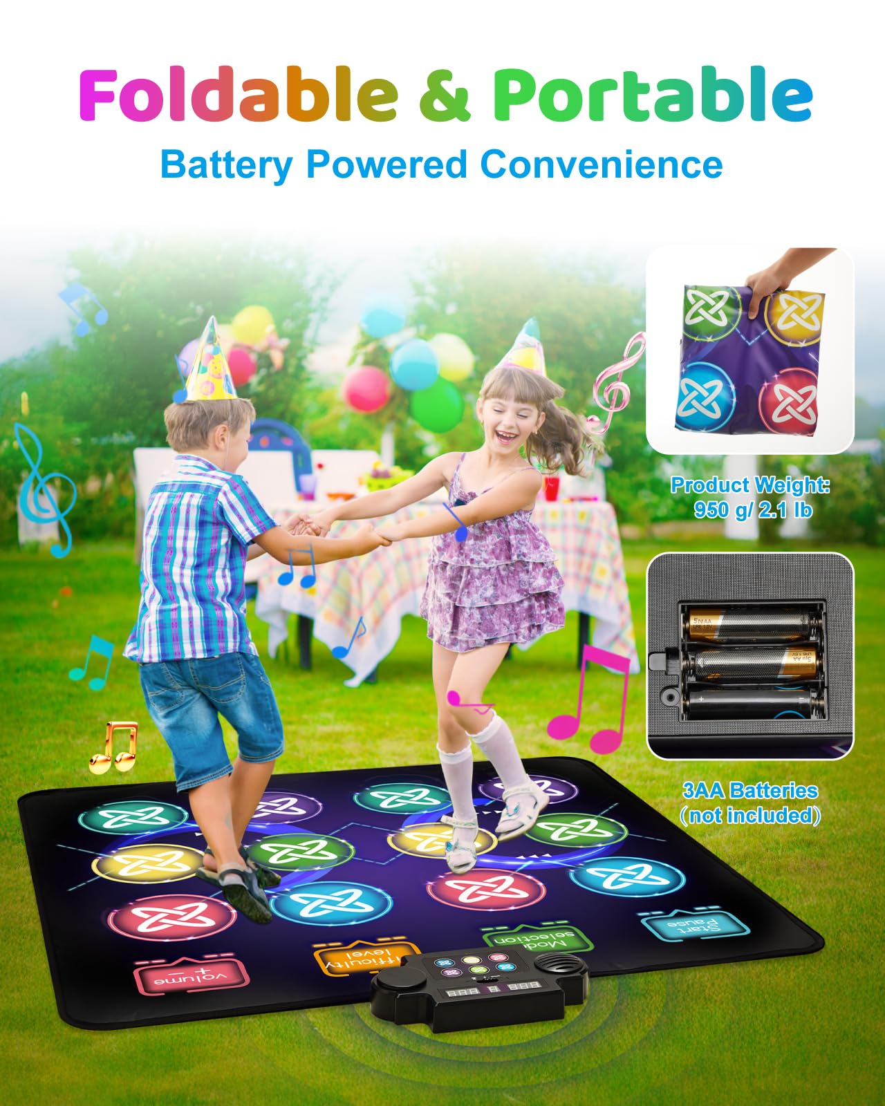 Dance Mat Toys for Kids, Dual Dance Pad with Light-Up, 1 & 2-Player Mode, Music Dance Game Mat with Adjustable Volume, Built-in Music & 8 Modes, Gift for Girls Boys Age 3-12