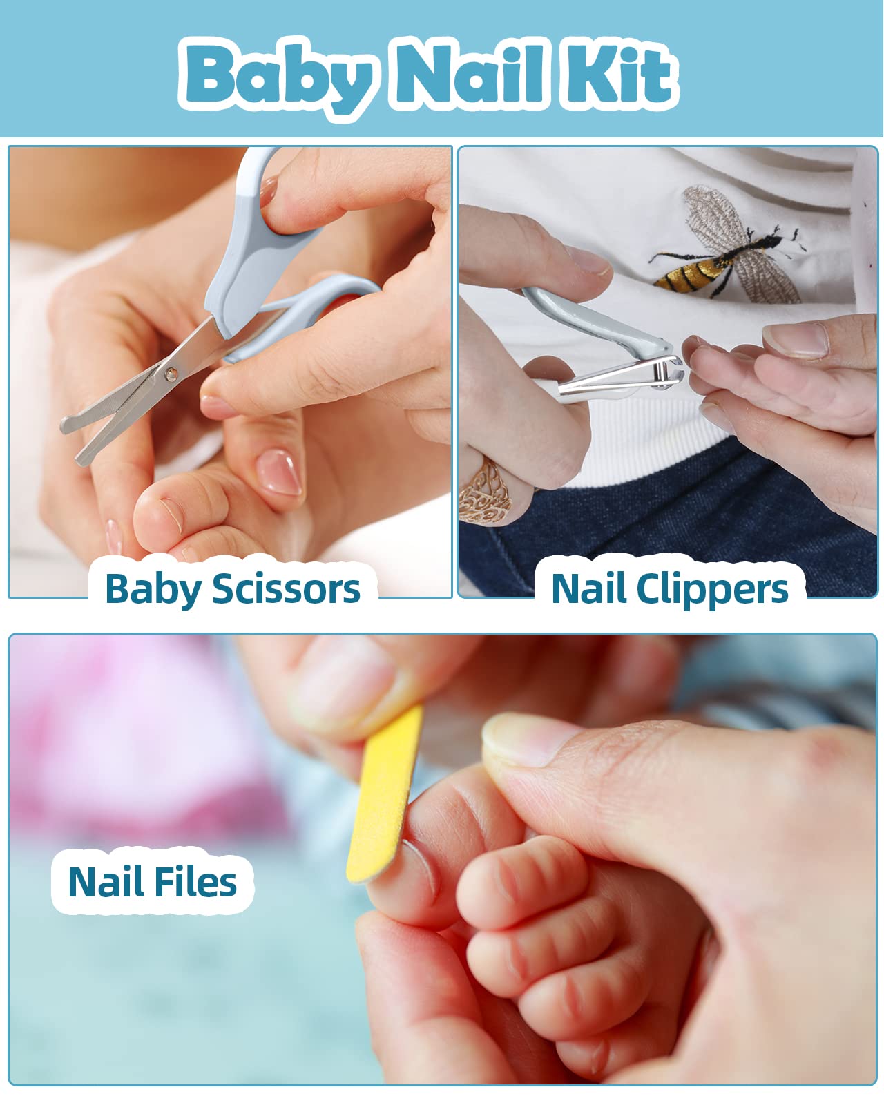 Lictin Baby Grooming and Healthcare Kit, 15PCS Newborn Nursery Safety Set with Thermometer Nail Clipper Brush Comb, Baby Care Kit for Infant Toddlers Baby Boys Girls