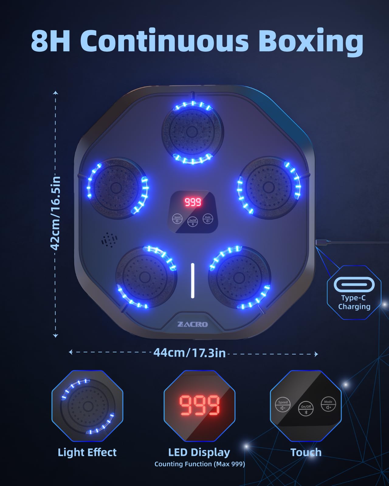 Music Boxing Machine, Lictin Smart Electronic Boxing Target Machine Wall Mounted with 9-Level Speed, Gloves & Headband for Home