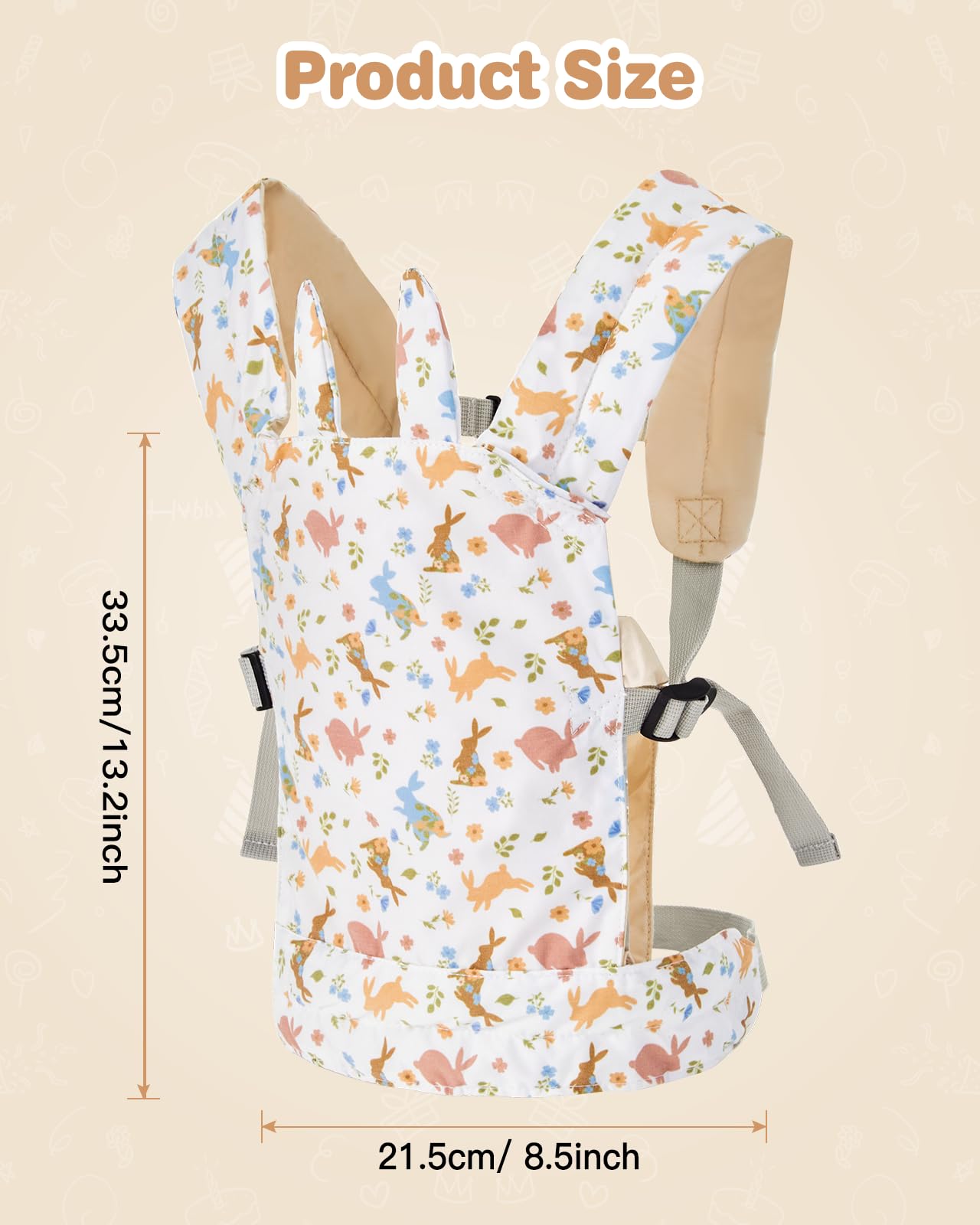 Lictin Baby Doll Carrier, Front and Back Doll Accessories Carrier for Little Girls, with Adjustable Straps for Stuffed Animal Reborn Baby Doll,Pink Rabbit