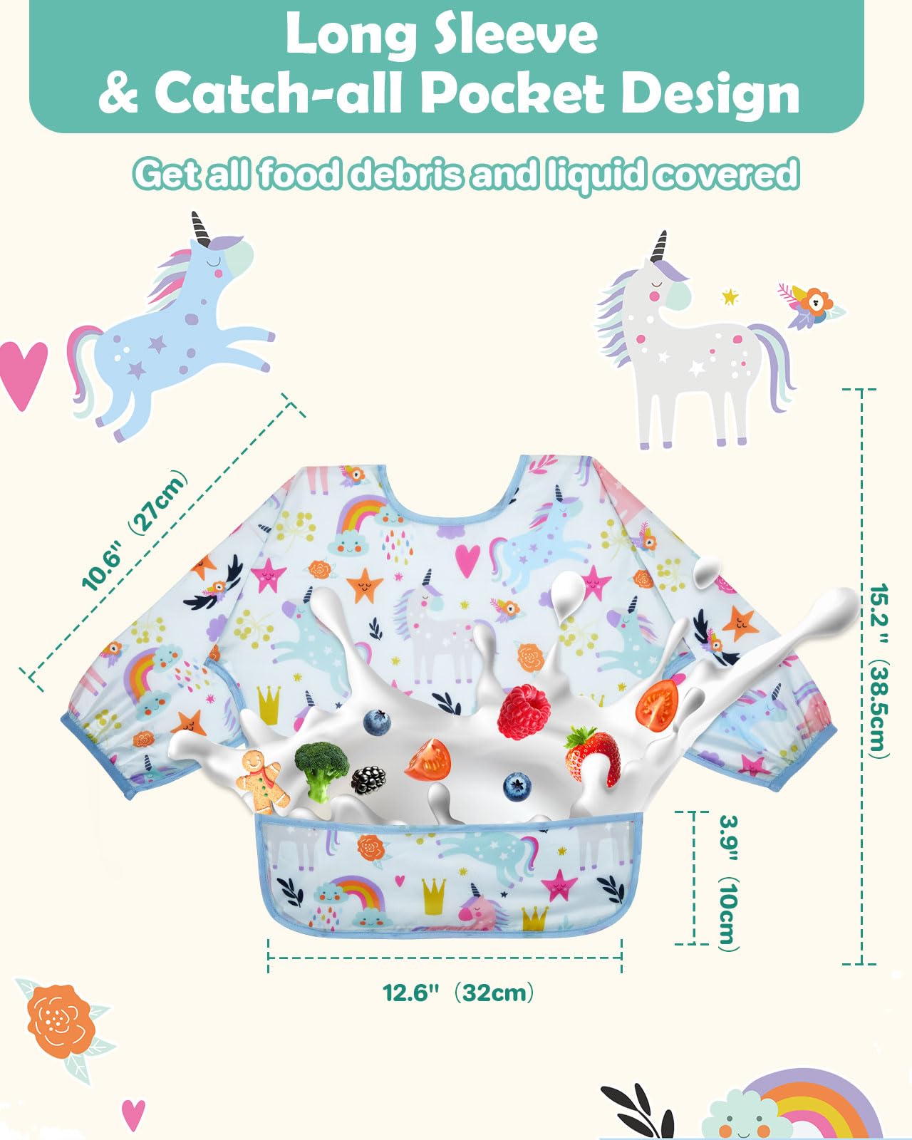 Lictin Baby Long Sleeve Bibs, 5 Pcs Waterproof Toddler Baby Bibs for Boys Girls, 0-24 Months Neutral Baby Smock for Eating