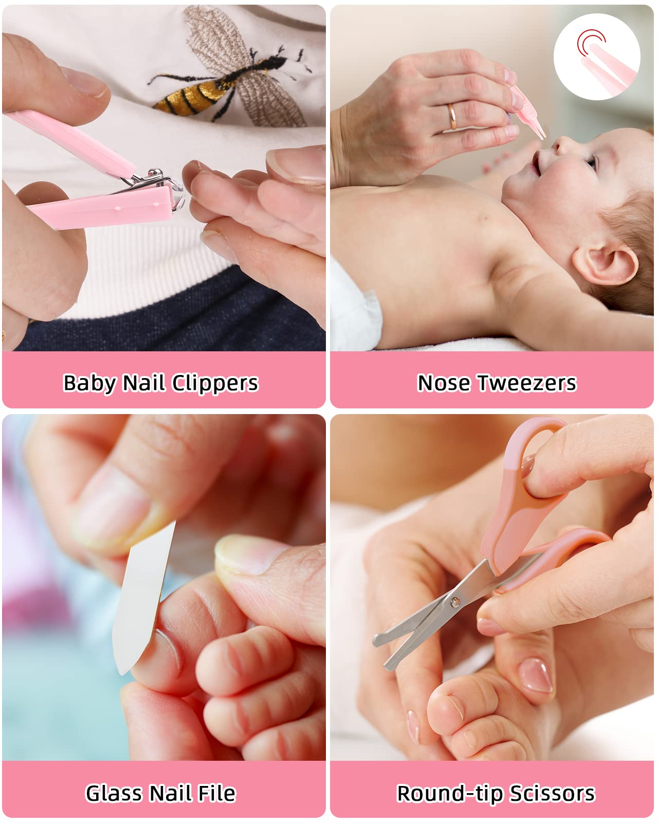 Lictin Baby Grooming Kit, 13 in 1 Portable Newborn Nursery Safety Health Care Set with Thermometer, Brush, Nail Clippers, Baby Care Kit for Baby Girls, Pink