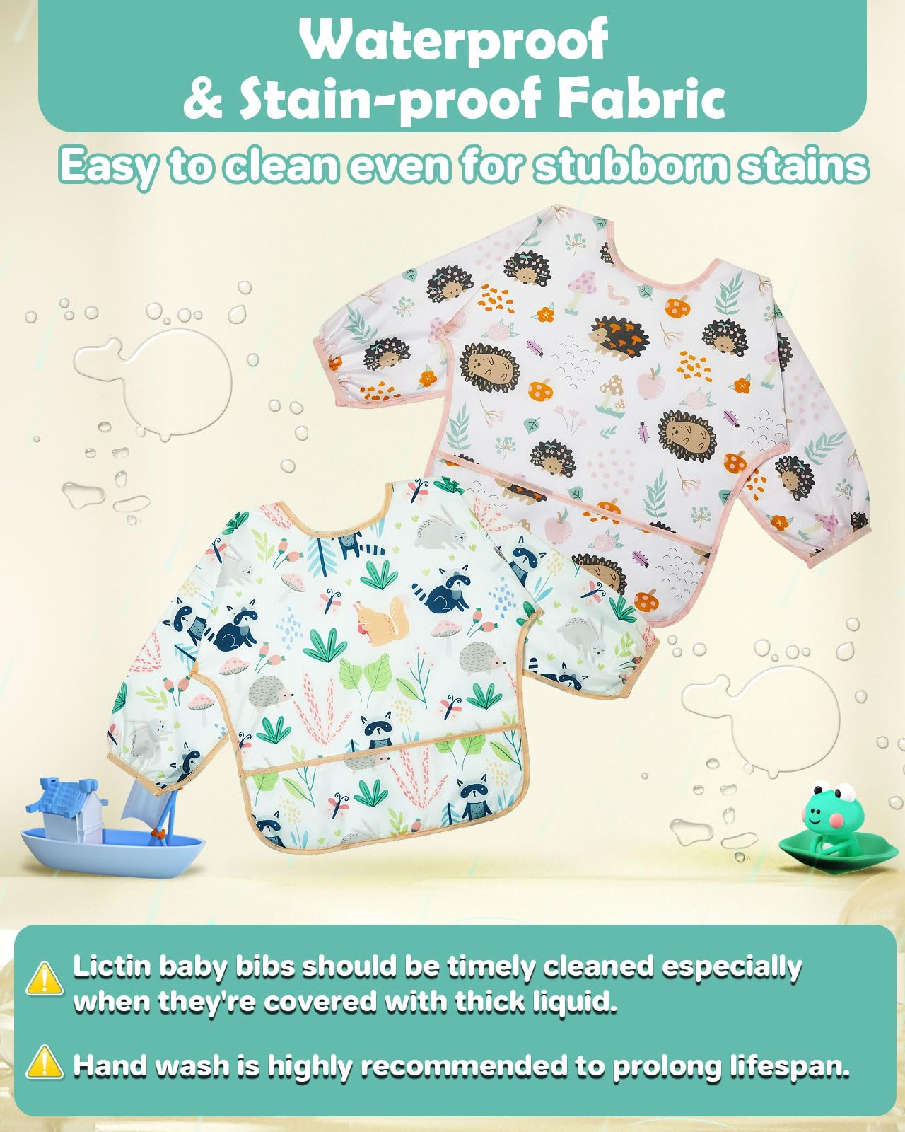 Lictin Baby Long Sleeve Bibs, 5 Pcs Waterproof Toddler Baby Bibs for Boys Girls, 0-24 Months Neutral Baby Smock for Eating