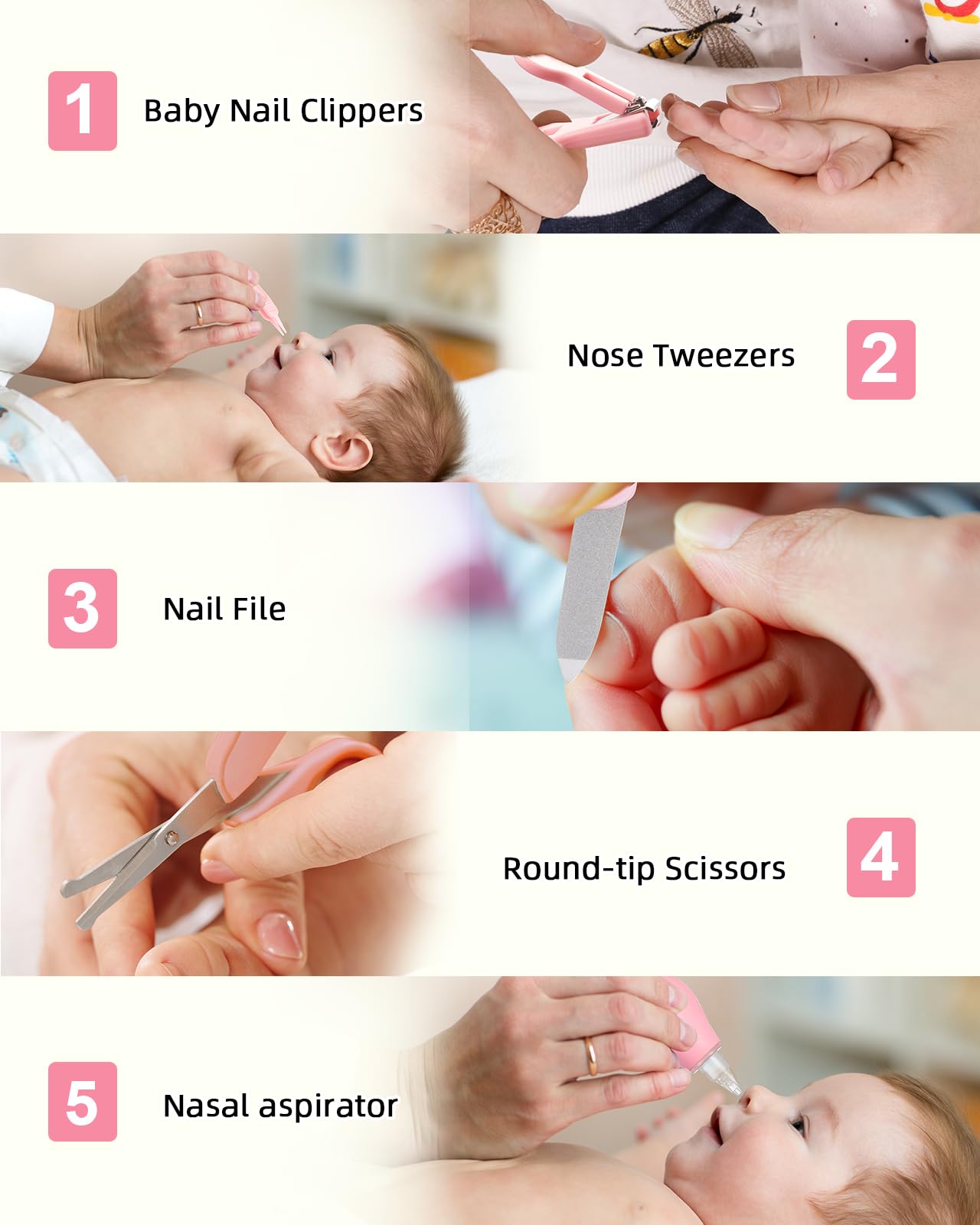 Lictin Baby Grooming and Health Kit, Nursery Safety Health Care Set with Thermometer Nail Clipper Brush Comb, Baby Care Kit for Newborn Baby Girls, Pink