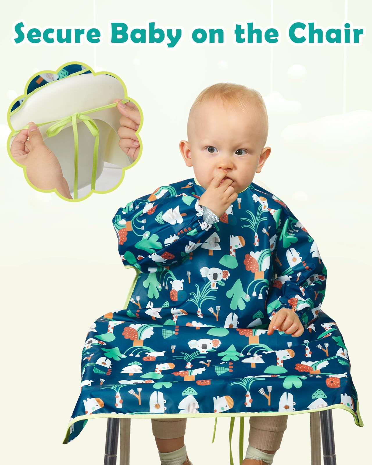 Lictin Coverall Baby Feeding Bib, Waterproof Long Sleeved Toddler Bib, Adjustable Weaning Bibs Attaches to Highchair & table