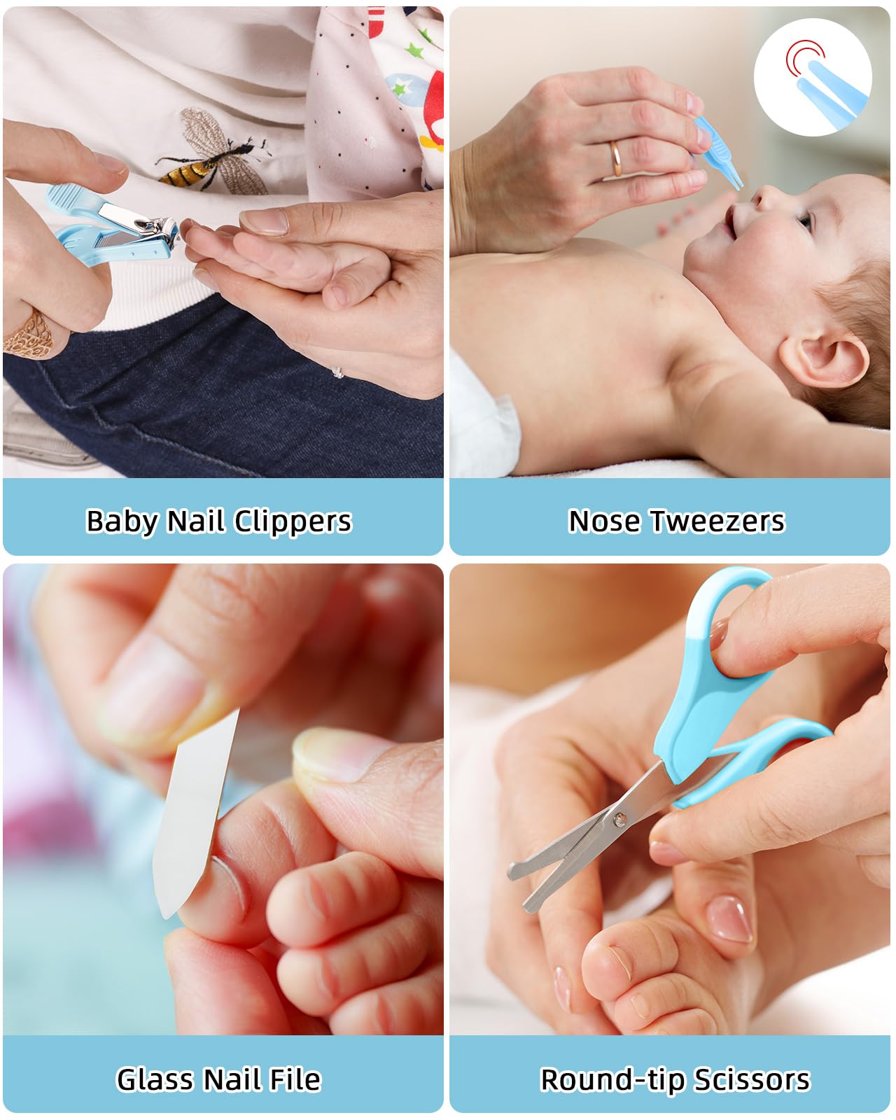 Lictin Baby Grooming Kit, 15 in 1 Portable Newborn Nursery Health Care Set with Thermometer Nail Clipper Brush Comb, Baby Safety Kit for Infant Toddlers, Blue