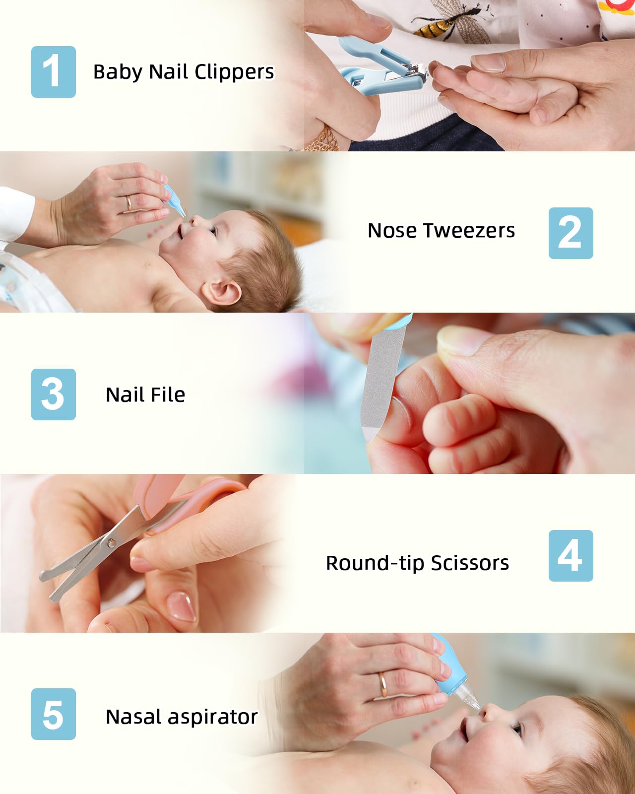 Lictin Baby Healthcare and Grooming kit, Newborn Nursery Safety Health Set with Thermometer Nail Clipper Brush Comb, Baby Care Kit for Baby Boys Girls, Blue