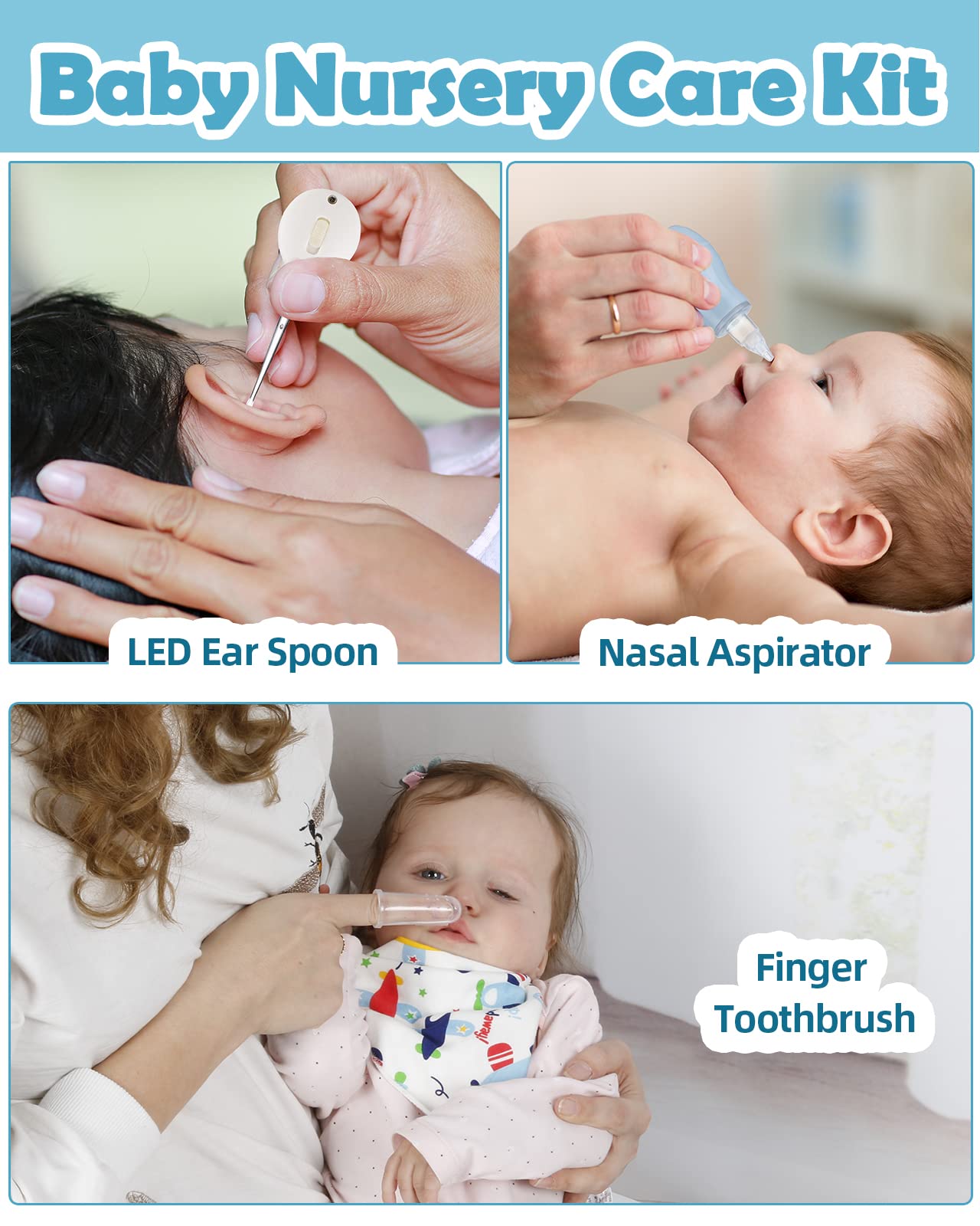 Lictin Baby Grooming and Healthcare Kit, 15PCS Newborn Nursery Safety Set with Thermometer Nail Clipper Brush Comb, Baby Care Kit for Infant Toddlers Baby Boys Girls