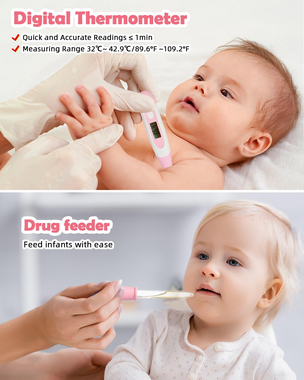 Lictin Baby Grooming and Health Kit, Nursery Safety Health Care Set with Thermometer Nail Clipper Brush Comb, Baby Care Kit for Newborn Baby Girls, Pink
