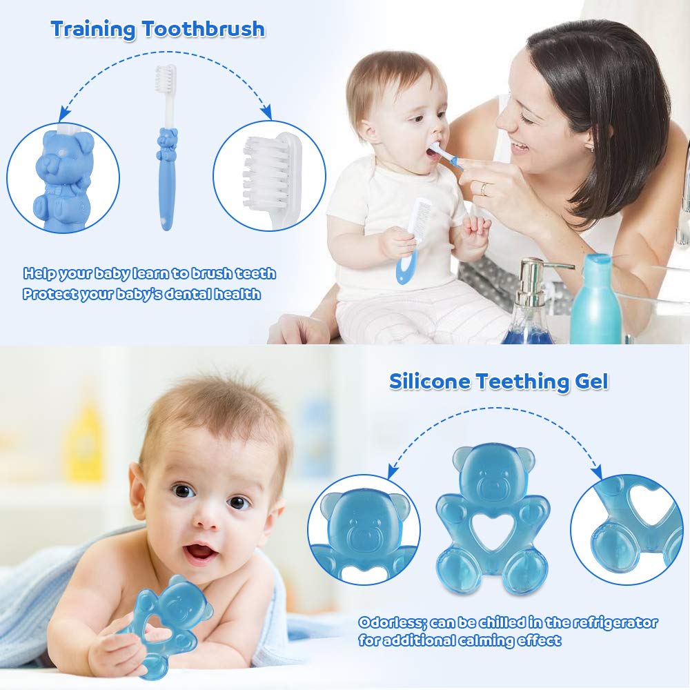 Lictin 12-in-1 Baby Grooming & Healthcare Kit - Portable Safety Care Set with Bath Thermometer, Brush Comb & Nail Clippers - Newborn Essentials for Nursery, Baby Shower Gift Boys Girls, Blue