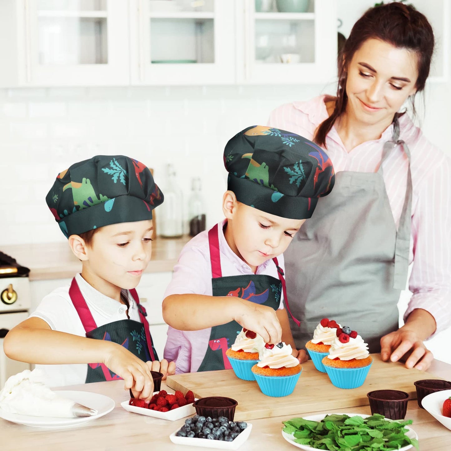 Gleamkid Complete Kids Cooking and Baking Set, 27 Pcs Aprons for Boys, Chef Hat, Mitt & Utensil to Dress up Chef Costume Career Role Play for 3-7 Years Boys