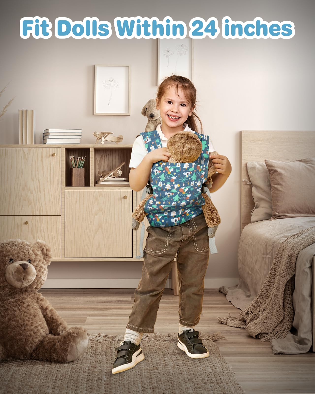 Lictin Baby Doll Carrier, Front and Back Doll Accessories Carrier for Little Girls, with Adjustable Straps for Stuffed Animal Reborn Baby Doll,Blue Koala