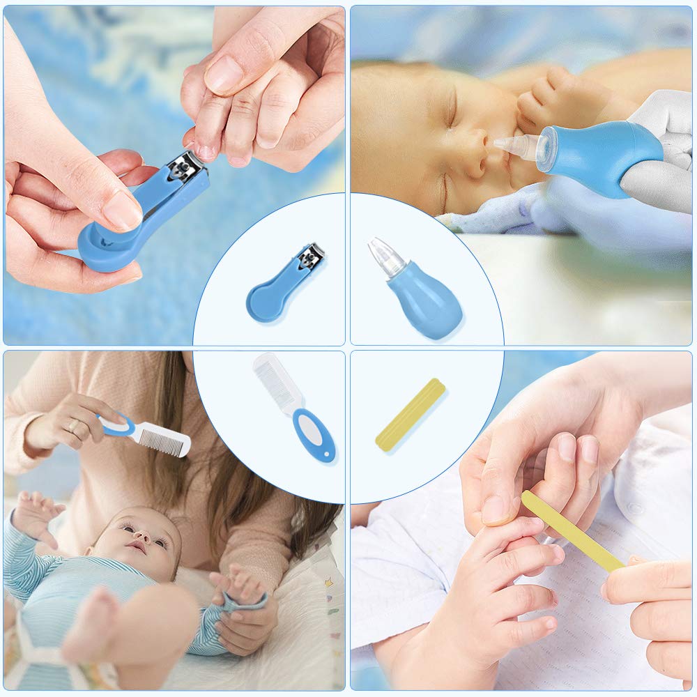 Lictin 12-in-1 Baby Grooming & Healthcare Kit - Portable Safety Care Set with Bath Thermometer, Brush Comb & Nail Clippers - Newborn Essentials for Nursery, Baby Shower Gift Boys Girls, Blue