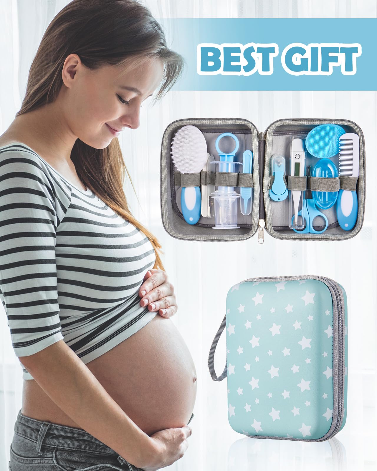 Lictin Baby Grooming Kit, 15 in 1 Portable Newborn Nursery Health Care Set with Thermometer Nail Clipper Brush Comb, Baby Safety Kit for Infant Toddlers, Blue
