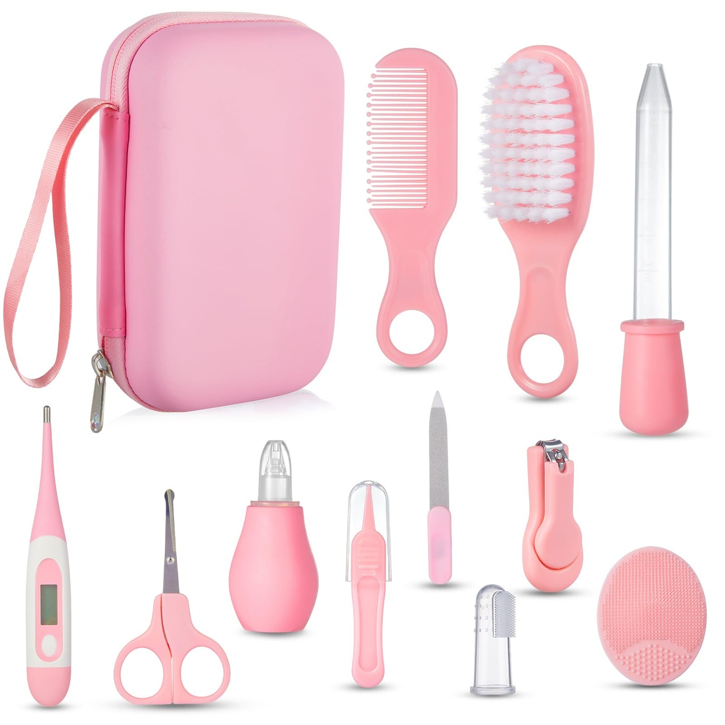 Lictin Baby Grooming and Health Kit, Nursery Safety Health Care Set with Thermometer Nail Clipper Brush Comb, Baby Care Kit for Newborn Baby Girls, Pink