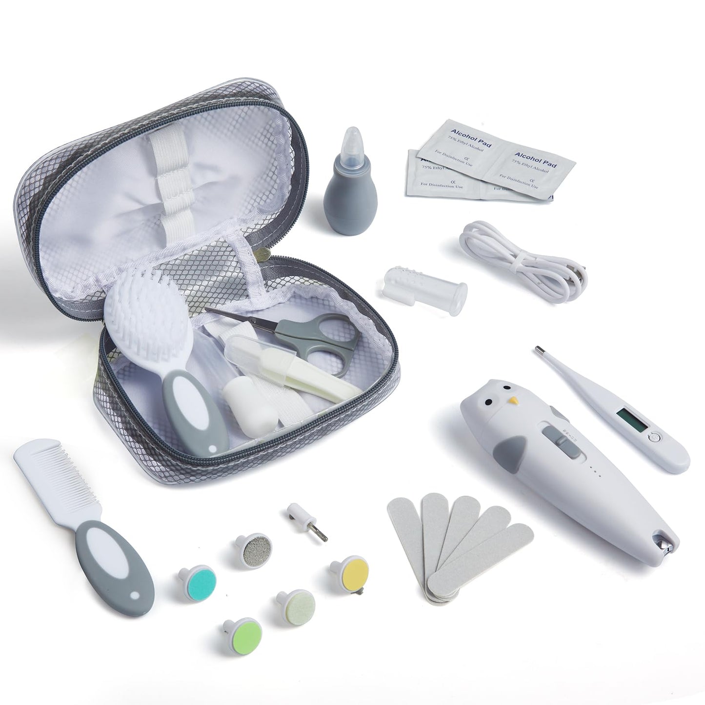 Anpro Baby Healthcare and Grooming Kit, 26 in 1 Rechargeable Nail Trimmer Electric Kit with Auto Light, Newborn Nursery Health Care Portable Safety Kit for Infant Toddlers Boys Girls, Grey
