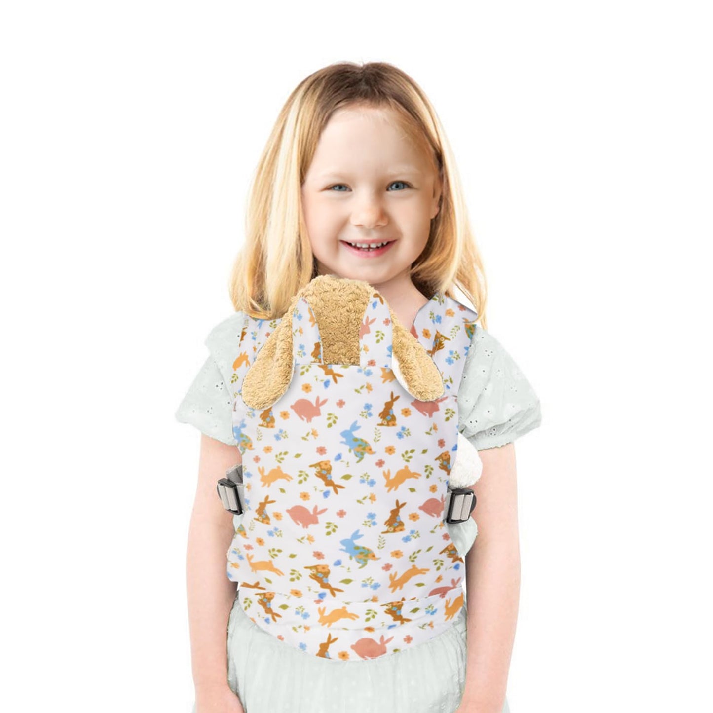 Lictin Baby Doll Carrier, Front and Back Doll Accessories Carrier for Little Girls, with Adjustable Straps for Stuffed Animal Reborn Baby Doll,Pink Rabbit