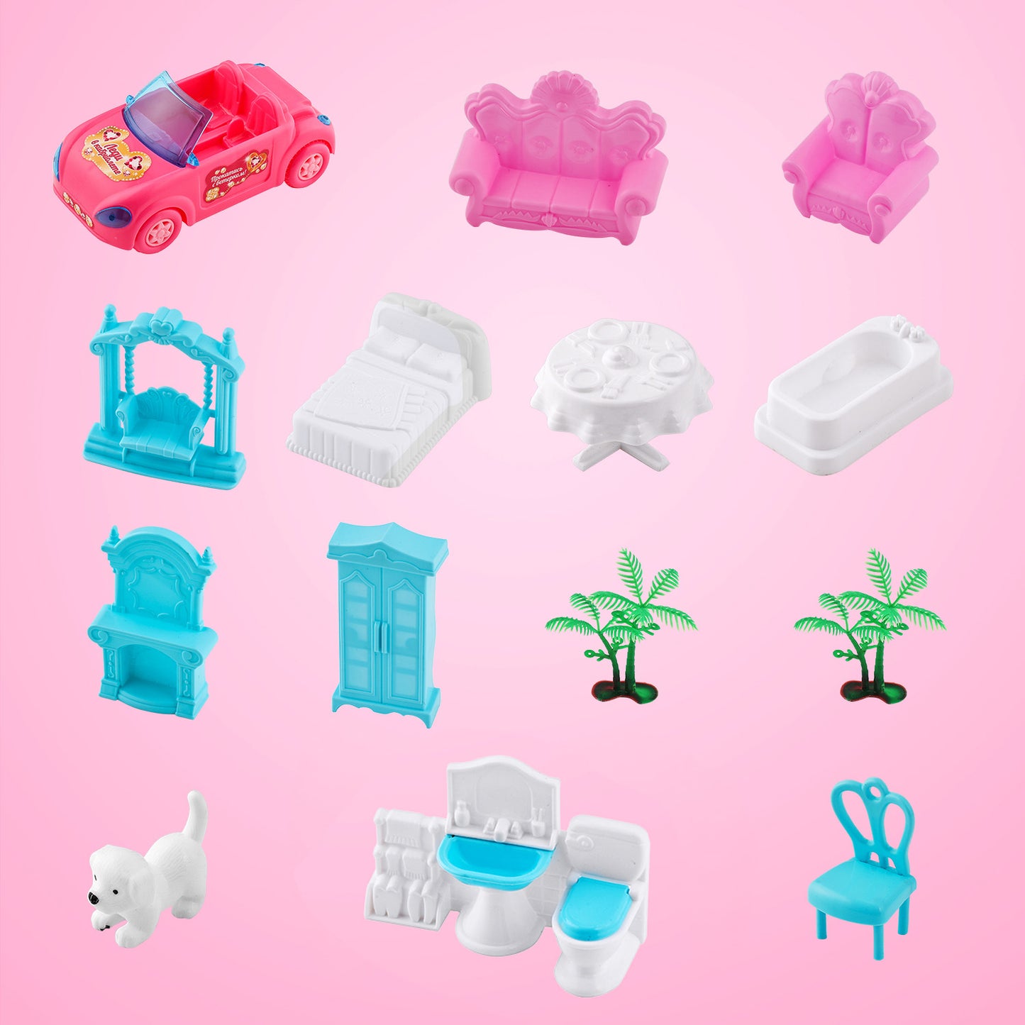 Anpro Pink Dollhouse Pretend Play Set for Kid, Big Villa Princess Castle, 5 Rooms Dollhouse with Doll Toy Figure for Boys and Girls Age 3+ Play House Gift Toys and Christmas Gift